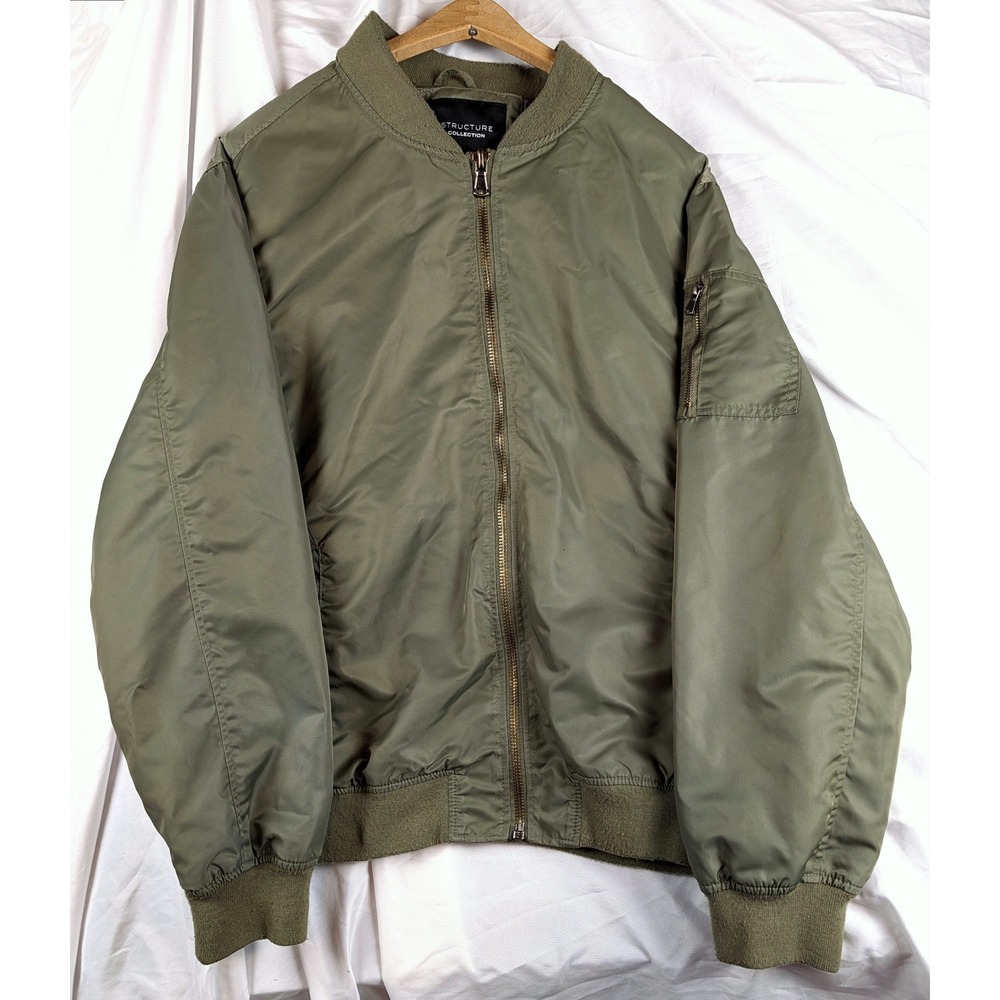 Vintage 90s Olive/Army Green Nylon Bomber Flight Jacket XL Express Menswear MA-1